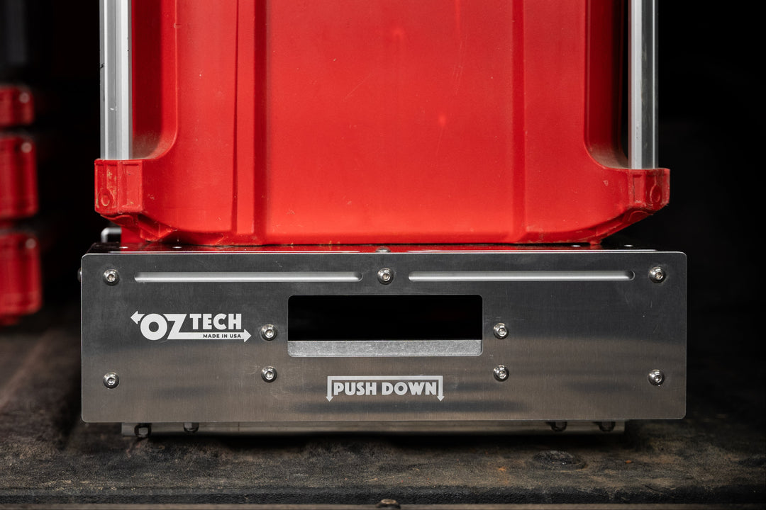 One handed operation of Burro Utility Slide by Oztech, compatible with Milwaukee Packout
