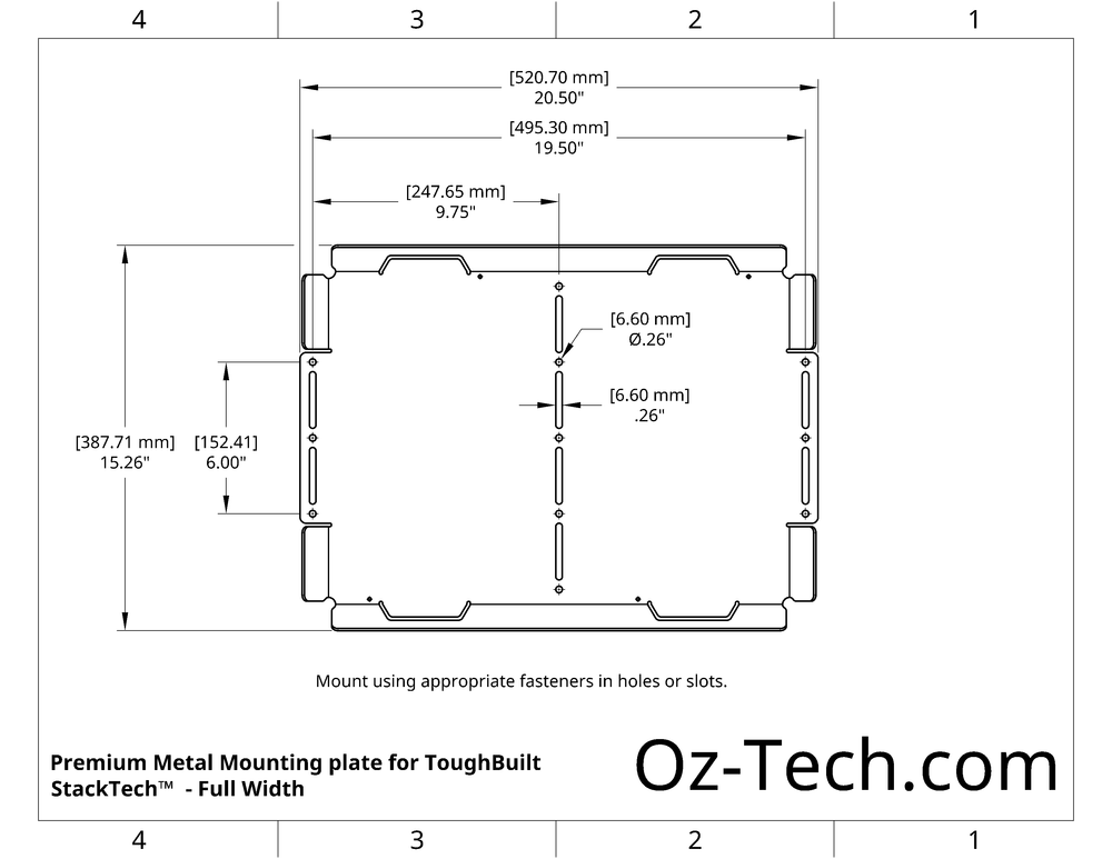 Mounting pattern and important dimensions for full width stacktech mounting plate