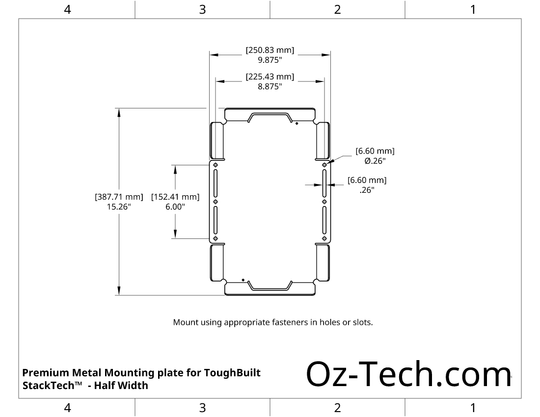 Hole dimensions and helpful dimensions of half width mounting plate for toughbuilt stacktech